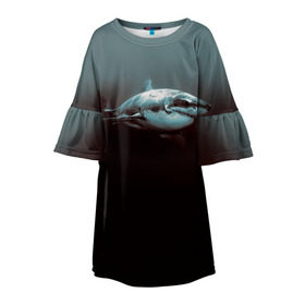Детское платье 3D с принтом Акула в Петрозаводске, 100% полиэстер | прямой силуэт, чуть расширенный к низу. Круглая горловина, на рукавах — воланы | акула | море | хищник