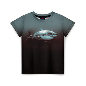 Детская футболка 3D с принтом Акула в Петрозаводске, 100% гипоаллергенный полиэфир | прямой крой, круглый вырез горловины, длина до линии бедер, чуть спущенное плечо, ткань немного тянется | акула | море | хищник
