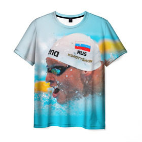 Мужская футболка 3D с принтом Пловец в Петрозаводске, 100% полиэфир | прямой крой, круглый вырез горловины, длина до линии бедер | плавание | спорт