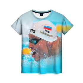 Женская футболка 3D с принтом Пловец в Петрозаводске, 100% полиэфир ( синтетическое хлопкоподобное полотно) | прямой крой, круглый вырез горловины, длина до линии бедер | плавание | спорт
