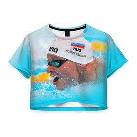 Женская футболка 3D укороченная с принтом Пловец в Петрозаводске, 100% полиэстер | круглая горловина, длина футболки до линии талии, рукава с отворотами | плавание | спорт