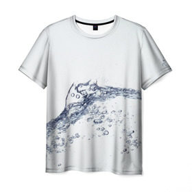 Мужская футболка 3D с принтом Белая вода в Петрозаводске, 100% полиэфир | прямой крой, круглый вырез горловины, длина до линии бедер | вода | волна | жидкость | пузырьки