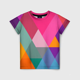 Детская футболка 3D с принтом Разноцветные полигоны в Петрозаводске, 100% гипоаллергенный полиэфир | прямой крой, круглый вырез горловины, длина до линии бедер, чуть спущенное плечо, ткань немного тянется | абстракция | полигон | ромб | узор | фон | цвет