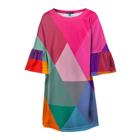 Детское платье 3D с принтом Разноцветные полигоны в Петрозаводске, 100% полиэстер | прямой силуэт, чуть расширенный к низу. Круглая горловина, на рукавах — воланы | абстракция | полигон | ромб | узор | фон | цвет