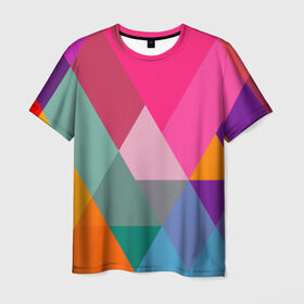 Мужская футболка 3D с принтом Разноцветные полигоны в Петрозаводске, 100% полиэфир | прямой крой, круглый вырез горловины, длина до линии бедер | абстракция | полигон | ромб | узор | фон | цвет