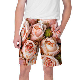 Мужские шорты 3D с принтом Розовые розы в Петрозаводске,  полиэстер 100% | прямой крой, два кармана без застежек по бокам. Мягкая трикотажная резинка на поясе, внутри которой широкие завязки. Длина чуть выше колен | Тематика изображения на принте: букет | природа | розы | цветок | цветы