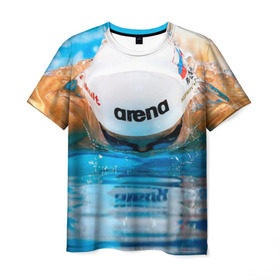 Мужская футболка 3D с принтом Пловец в Петрозаводске, 100% полиэфир | прямой крой, круглый вырез горловины, длина до линии бедер | плавание | спорт
