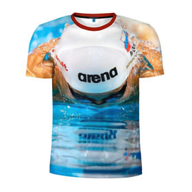Мужская футболка 3D спортивная с принтом Пловец в Петрозаводске, 100% полиэстер с улучшенными характеристиками | приталенный силуэт, круглая горловина, широкие плечи, сужается к линии бедра | плавание | спорт