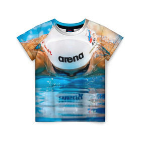 Детская футболка 3D с принтом Пловец в Петрозаводске, 100% гипоаллергенный полиэфир | прямой крой, круглый вырез горловины, длина до линии бедер, чуть спущенное плечо, ткань немного тянется | плавание | спорт