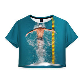 Женская футболка 3D укороченная с принтом Баттерфляй в Петрозаводске, 100% полиэстер | круглая горловина, длина футболки до линии талии, рукава с отворотами | плавание | спорт