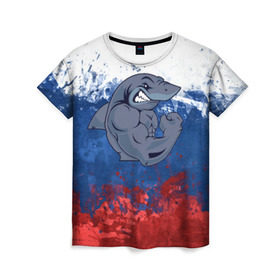 Женская футболка 3D с принтом Акула в Петрозаводске, 100% полиэфир ( синтетическое хлопкоподобное полотно) | прямой крой, круглый вырез горловины, длина до линии бедер | плавание | россия | русский | спорт