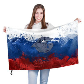 Флаг 3D с принтом Акула в Петрозаводске, 100% полиэстер | плотность ткани — 95 г/м2, размер — 67 х 109 см. Принт наносится с одной стороны | Тематика изображения на принте: плавание | россия | русский | спорт