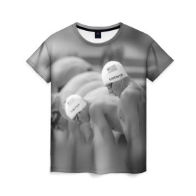 Женская футболка 3D с принтом Пловцы в Петрозаводске, 100% полиэфир ( синтетическое хлопкоподобное полотно) | прямой крой, круглый вырез горловины, длина до линии бедер | плавание | спорт