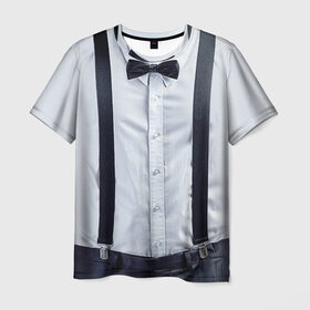 Мужская футболка 3D с принтом Рубашка с подтяжками в Петрозаводске, 100% полиэфир | прямой крой, круглый вырез горловины, длина до линии бедер | бабочка