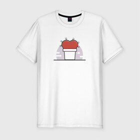Мужская футболка премиум с принтом Сердце-кактус в Петрозаводске, 92% хлопок, 8% лайкра | приталенный силуэт, круглый вырез ворота, длина до линии бедра, короткий рукав | кактус | любовь | сердце