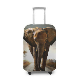 Чехол для чемодана 3D с принтом Дикий слон в Петрозаводске, 86% полиэфир, 14% спандекс | двустороннее нанесение принта, прорези для ручек и колес | слон