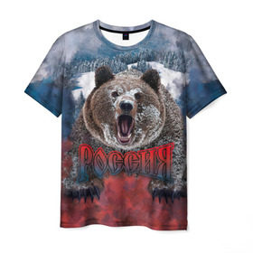 Мужская футболка 3D с принтом Русский медведь в Петрозаводске, 100% полиэфир | прямой крой, круглый вырез горловины, длина до линии бедер | медведь | патриот | россия | русский медведь