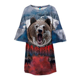 Детское платье 3D с принтом Русский медведь в Петрозаводске, 100% полиэстер | прямой силуэт, чуть расширенный к низу. Круглая горловина, на рукавах — воланы | Тематика изображения на принте: медведь | патриот | россия | русский медведь