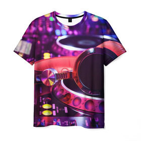 Мужская футболка 3D с принтом DJ Mix в Петрозаводске, 100% полиэфир | прямой крой, круглый вырез горловины, длина до линии бедер | deejay | dj | диджей | музыка | наушники | пульт