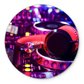 Коврик круглый с принтом DJ Mix в Петрозаводске, резина и полиэстер | круглая форма, изображение наносится на всю лицевую часть | deejay | dj | диджей | музыка | наушники | пульт