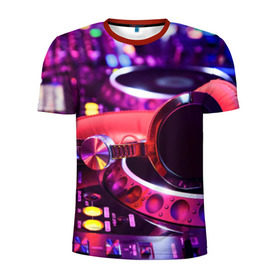 Мужская футболка 3D спортивная с принтом DJ Mix в Петрозаводске, 100% полиэстер с улучшенными характеристиками | приталенный силуэт, круглая горловина, широкие плечи, сужается к линии бедра | Тематика изображения на принте: deejay | dj | диджей | музыка | наушники | пульт
