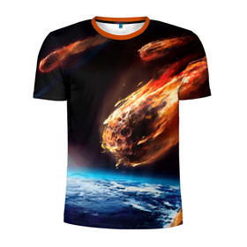Мужская футболка 3D спортивная с принтом Метеориты в Петрозаводске, 100% полиэстер с улучшенными характеристиками | приталенный силуэт, круглая горловина, широкие плечи, сужается к линии бедра | астероид | земля | космос | метеор | планета