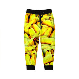 Детские брюки 3D с принтом Банана в Петрозаводске, 100% полиэстер | манжеты по низу, эластичный пояс регулируется шнурком, по бокам два кармана без застежек, внутренняя часть кармана из мелкой сетки | бананы | еда | желтые | популярные | прикольные | фрукты