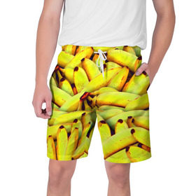 Мужские шорты 3D с принтом Банана в Петрозаводске,  полиэстер 100% | прямой крой, два кармана без застежек по бокам. Мягкая трикотажная резинка на поясе, внутри которой широкие завязки. Длина чуть выше колен | бананы | еда | желтые | популярные | прикольные | фрукты
