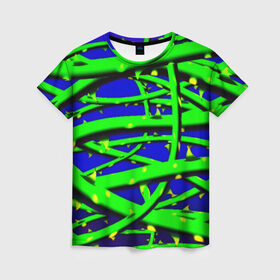 Женская футболка 3D с принтом Шипы в Петрозаводске, 100% полиэфир ( синтетическое хлопкоподобное полотно) | прямой крой, круглый вырез горловины, длина до линии бедер | колючки | растения | шипы | яркий
