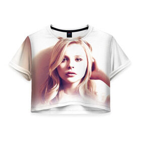 Женская футболка 3D укороченная с принтом Хлоя Грейс Морец в Петрозаводске, 100% полиэстер | круглая горловина, длина футболки до линии талии, рукава с отворотами | chloe | moretz | волна | кино | пипец