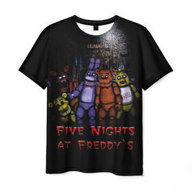 Мужская футболка 3D с принтом Five Nights At Freddy`s в Петрозаводске, 100% полиэфир | прямой крой, круглый вырез горловины, длина до линии бедер | five nights at freddys | five nights at freddys по мотивам игрыfreddy | игры | мишка | фнаф | фредди