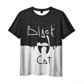 Мужская футболка 3D с принтом Black cat в Петрозаводске, 100% полиэфир | прямой крой, круглый вырез горловины, длина до линии бедер | черный кот