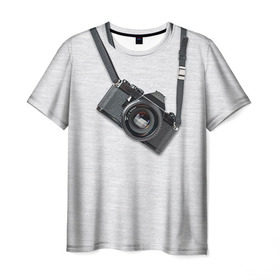 Мужская футболка 3D с принтом Фотоаппарат на груди в Петрозаводске, 100% полиэфир | прямой крой, круглый вырез горловины, длина до линии бедер | Тематика изображения на принте: camera | зеркалка | камера | фотик | фото | фотоаппарат | фотографировать