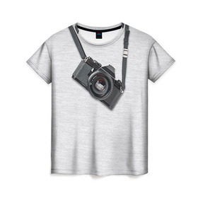 Женская футболка 3D с принтом Фотоаппарат на груди в Петрозаводске, 100% полиэфир ( синтетическое хлопкоподобное полотно) | прямой крой, круглый вырез горловины, длина до линии бедер | camera | зеркалка | камера | фотик | фото | фотоаппарат | фотографировать