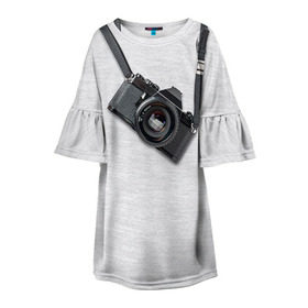 Детское платье 3D с принтом Фотоаппарат на груди в Петрозаводске, 100% полиэстер | прямой силуэт, чуть расширенный к низу. Круглая горловина, на рукавах — воланы | camera | зеркалка | камера | фотик | фото | фотоаппарат | фотографировать