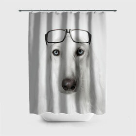 Штора 3D для ванной с принтом Собака в очках в Петрозаводске, 100% полиэстер | плотность материала — 100 г/м2. Стандартный размер — 146 см х 180 см. По верхнему краю — пластиковые люверсы для креплений. В комплекте 10 пластиковых колец | афганская | белая | борзая | в очках | животное | очки | прикол | собака