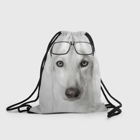 Рюкзак-мешок 3D с принтом Собака в очках в Петрозаводске, 100% полиэстер | плотность ткани — 200 г/м2, размер — 35 х 45 см; лямки — толстые шнурки, застежка на шнуровке, без карманов и подкладки | афганская | белая | борзая | в очках | животное | очки | прикол | собака
