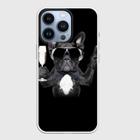 Чехол для iPhone 13 Pro с принтом Бульдог в очках в Петрозаводске,  |  | Тематика изображения на принте: бульдог | в очках | знак | очки | перчатка | победа | французский | фужер
