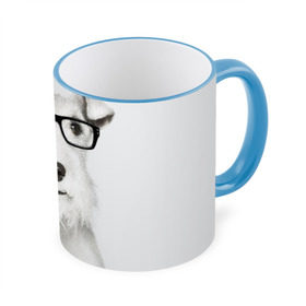 Кружка 3D с принтом Собака в очках в Петрозаводске, керамика | ёмкость 330 мл | белый | домашнее | животное | очки | пес | прикол | собака в очках | умный | ученый | эрдельтерьер