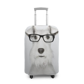 Чехол для чемодана 3D с принтом Собака в очках в Петрозаводске, 86% полиэфир, 14% спандекс | двустороннее нанесение принта, прорези для ручек и колес | белый | домашнее | животное | очки | пес | прикол | собака в очках | умный | ученый | эрдельтерьер