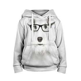 Детская толстовка 3D с принтом Собака в очках в Петрозаводске, 100% полиэстер | двухслойный капюшон со шнурком для регулировки, мягкие манжеты на рукавах и по низу толстовки, спереди карман-кенгуру с мягким внутренним слоем | Тематика изображения на принте: белый | домашнее | животное | очки | пес | прикол | собака в очках | умный | ученый | эрдельтерьер