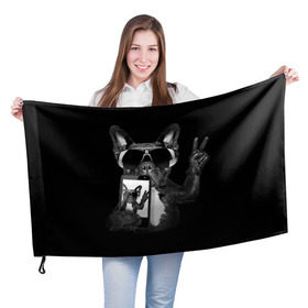 Флаг 3D с принтом Бульдог в очках в Петрозаводске, 100% полиэстер | плотность ткани — 95 г/м2, размер — 67 х 109 см. Принт наносится с одной стороны | домашнее | животное | пес | собака