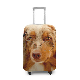 Чехол для чемодана 3D с принтом Собака в очках в Петрозаводске, 86% полиэфир, 14% спандекс | двустороннее нанесение принта, прорези для ручек и колес | домашнее | животное | очки | пес | прикол | собака в очках | умный | ученый