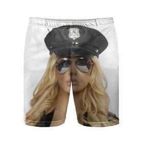 Мужские шорты 3D спортивные с принтом Девушка полицейский в Петрозаводске,  |  | Тематика изображения на принте: блондинка | девушка | кожа | очки | форма | фуражка