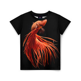 Детская футболка 3D с принтом Бойцовая рыбка в Петрозаводске, 100% гипоаллергенный полиэфир | прямой крой, круглый вырез горловины, длина до линии бедер, чуть спущенное плечо, ткань немного тянется | аквариумная | бойцовая | красивый | плавники | рыба | рыбка | хвост | япаонская