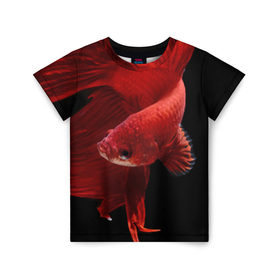 Детская футболка 3D с принтом Бойцовая рыбка в Петрозаводске, 100% гипоаллергенный полиэфир | прямой крой, круглый вырез горловины, длина до линии бедер, чуть спущенное плечо, ткань немного тянется | аквариумная | бойцовая | красивый | плавники | рыба | рыбка | хвост | япаонская