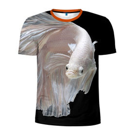 Мужская футболка 3D спортивная с принтом Бойцовая рыбка в Петрозаводске, 100% полиэстер с улучшенными характеристиками | приталенный силуэт, круглая горловина, широкие плечи, сужается к линии бедра | аквариумная | бойцовая | красивый | плавники | рыба | рыбка | хвост | япаонская
