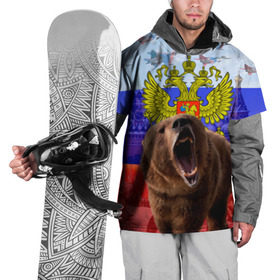 Накидка на куртку 3D с принтом Русский медведь и герб в Петрозаводске, 100% полиэстер |  | Тематика изображения на принте: герб | медведь | россия | русский | русский медведь