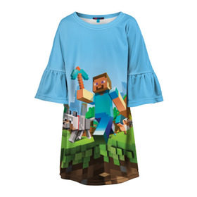 Детское платье 3D с принтом Minecraft в Петрозаводске, 100% полиэстер | прямой силуэт, чуть расширенный к низу. Круглая горловина, на рукавах — воланы | minecraft | игры | майнкрафт