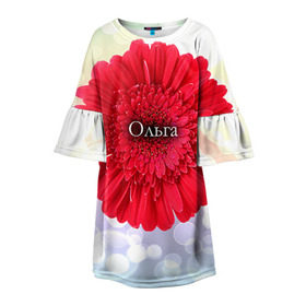 Детское платье 3D с принтом Ольга в Петрозаводске, 100% полиэстер | прямой силуэт, чуть расширенный к низу. Круглая горловина, на рукавах — воланы | девушке | имя | любимой | ольга | оля | подарок | подарок любимой | подарок на 8 марта | подарок на день рождения | с 8 марта | цветок | цветы